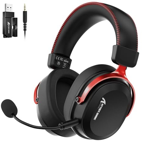 ATTACK SHARK L30PRO Casque Gaming sans Fil, Son Surround 7.1, Modes EQ, Haut Parleurs 50 mm, Connectivité Triple, Batterie 1100 mAh, Over Ear avec Microphone Amovible pour PC - Rouge
