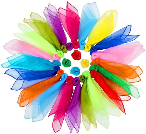 Colovis 36 Pcs Square Dance Scarves, Juggling Scarf Props Magic Trick Silk Scarves Music Movement Scarf 12 Colors 24 by 24 Inches