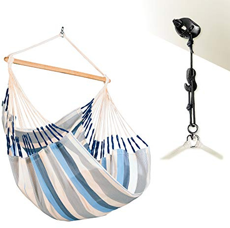La Siesta® Domingo - komfort hängmatta stol med väder, funktionell fiber, kolumbisk tillverkning, stor yta, bambu stabilisator, avkoppling utomhus - havssalt, komfort med fäste
