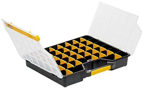 PROREGAL SuperSparSet 10x Sortimentskasten EuroPlus Basic | HxBxT 7,2x46,5x37,5cm | Schwarz-Transparent-Gelb | Sortimentskasten, Kleinteilemagazin, Sortierbox, Werkzeugkasten