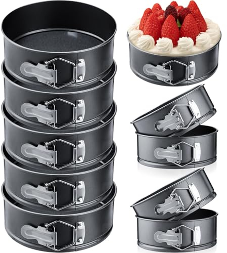 Sunnyray 16 Pcs Mini Springform Pan Set, 4.7 Inch Small Nonstick Cheesecake Pans with Removable Bottom, Leakproof Carbon Steel Cake Molds for Air Fryer Baking, Mini Quiche & Pizza Bulk Pack