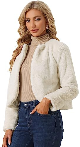 Allegra K Chaqueta Corta de Piel Sintética para Mujer Bolero de Invierno con Frente Abierto Bolero Shrug Beige L