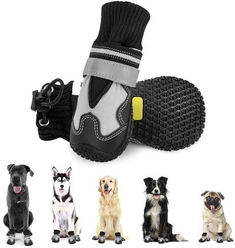 SlowTon Hundeschuhe Pfotenschutz, 2 Stück rutschfeste wasserdichte Hunde Schuhe mit reflektierendem Klettverschluss, Winter Schnee Hundestiefel für große mittlere kleine Hunde Sport im Freien, Size 5
