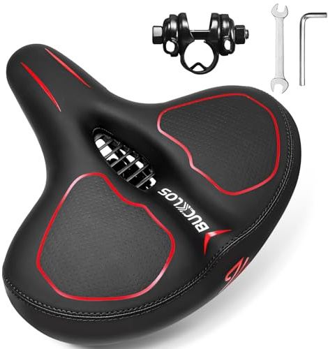 BUCKLOS bekväm extra bred cykelsittkudde för kvinnor och män, motionscykel/stationär/peloton/spindelcykelsäten komfortskumvadderad, vattentät cykelsadel med dubbel stötdämpande