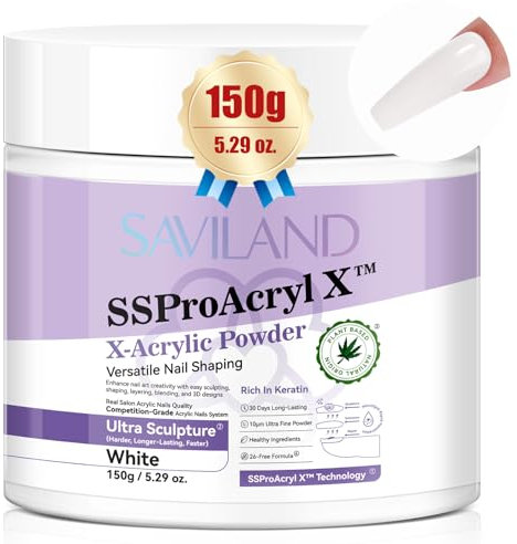 SSProAcryl Long-Lasting White Acrylic Powder: Smoother Keratin Acrylic Nail Powder Blending Tech Nail Acrylic Powder 5.29oz for DIY Sculpture Nail Extension Carving 3D Nail Art Nail Tech Salon