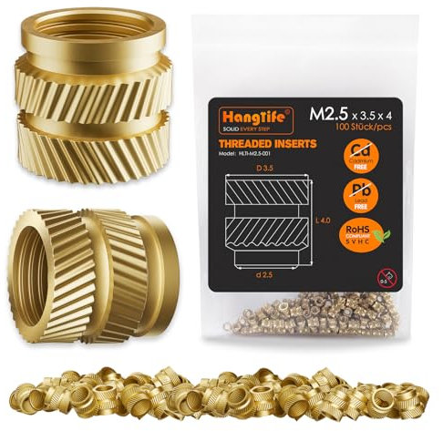 HANGLIFE Inserti Filettati a Caldo, M2.5 Inserto Filettato per Componenti di Stampa 3D e Parti in Plastica - Dadi Scanalati Metrici in Ottone (100 Pezzi)