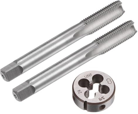 QUARKZMAN Juego de 3 Piezas de Machos y Terrajas, Macho de Rosca Unf 3/8-24 y Terraja Redonda, Herramienta de Roscado y Roscado para Reparación de Tuercas y Tornillos