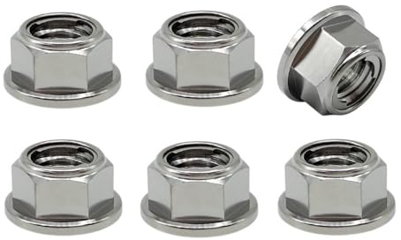 RISON-Titanium 6 Piezas Tuercas de Brida de Titanio M4, Tuercas Hexagonales con Reborde Tuerca de Bloqueo Hexagonal Autoblocantes Contratuercas para Rueda Dentada de Motocicleta, Bici