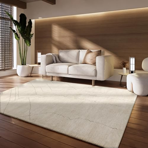 Paco Home Teppich Wohnzimmer Schlafzimmer Berberlook Skandinavisches Design Einfarbig Abstraktes Muster 3D Modern hohe flordichte, Grösse:160x230 cm