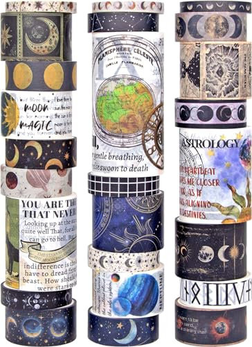 Vintage Washi Tape Set, 25 Rollen Mix Size Letter Galaxy Washi Tapes für Journaling Supplies, Scrapbooking, Junk Journal, Celestial Aufkleber für Bullet Journaling, Geschenk DIY