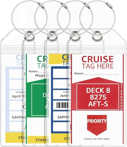 Lammcou Kofferanhänger für Kreuzfahrten, XXL Robuste Wasserfeste PVC Transparente Gepäckanhänger für Aida TUI Mein Schiff, mit Verschraubbaren Metallband, Cruise Luggage Tag (4 Pack, 19 * 11cm)