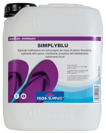 PISCINA SEMPLICE, SIMPLY BLU, Alghicida Non Schiumogeno Flocculante 12 Azioni In Un Solo Prodotto, Formato da 5 Kg