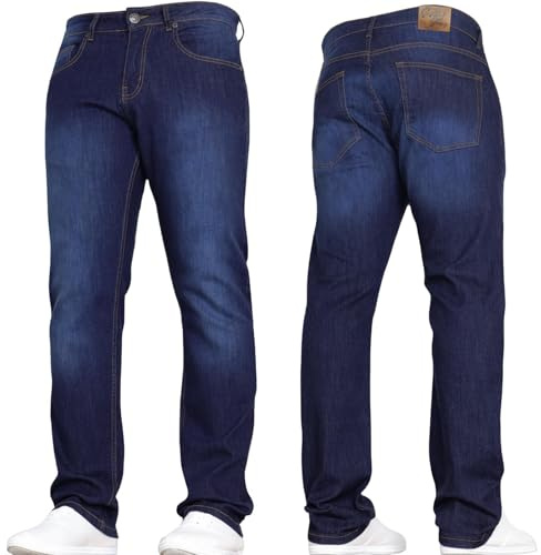 SMITH & JONES New Mens Stretch Straight Leg Classic Regular Fit Basic Denim Jeans by JEANBASE Dark Wash 34W X 32L