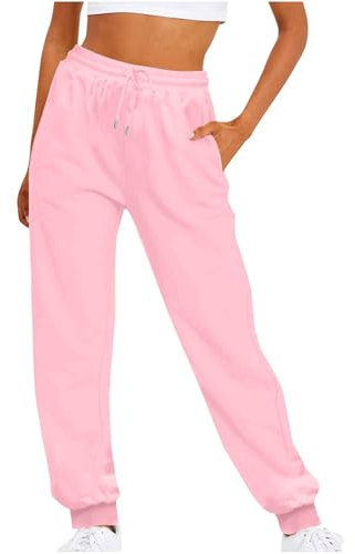 Pantalon de jogging pour femme - Pantalon de yoga pour femme - Pantalon de jogging ample avec taille élastique et jambe droite - Pantalon de jogging pour femme, décontracté, gym et jogging, rose, M