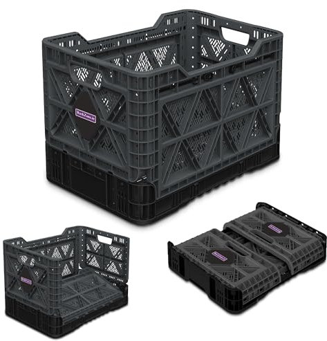 RackZone.ie Heavy Duty Foldable & Stackable Plastic Crate – 400D x 300W x 260H, 25L, Snap Lock, Industrial Garage Storage Box, Durable & Space-Saving, Easy to Clean – Charcoal Grey