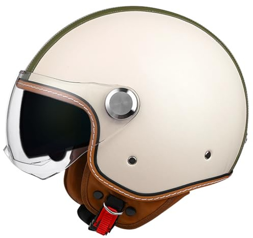 VVPEC Motorcykelhalvhjälm Open Face Motorcykelhjälm, Half Shell Cooter-hjälm, Motorcykelkrockhjälm, Unisex-jetshjälm med dubbelt solskydd, DOTECE-certifiering Vuxenmotorcykelhjälm(3,M=57~58cm)