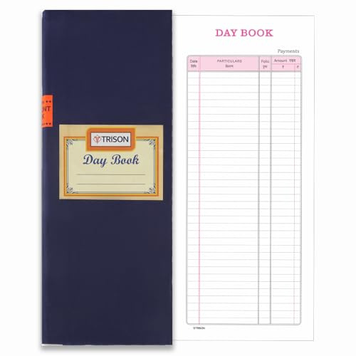 Trison Day Book Register | 128 ark (256 sidor fram + bak) | Full kanvasbindning | 34 x 14 cm | Quire 4 | Förpackning med 1