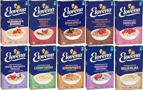 Set di Porridge Elovena (confezione da 10) – 210-240 g Scegli 10 confezioni tra 20 gusti nella Scatola Söpösöpö SOPOSOPO