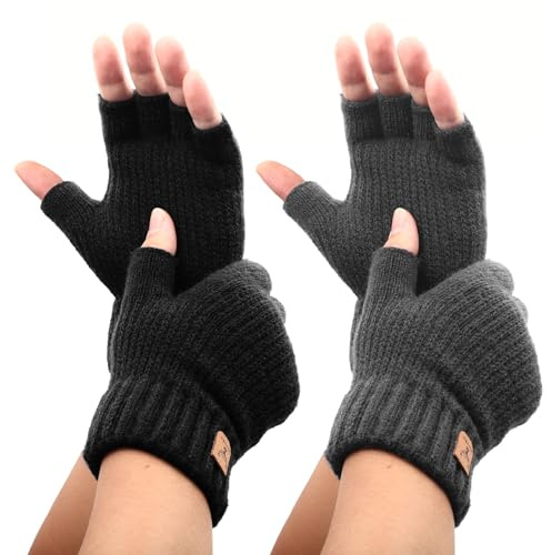 Omtofo Guanti Senza Dita Uomo Donna, 2 Paia Di Lana Alpaca Calde Guanti Senza Dita, Guanti A Maglia Guanti Senza Dita Per Correre, Andare In Bicicletta, Guidare, Dentro, Fuori