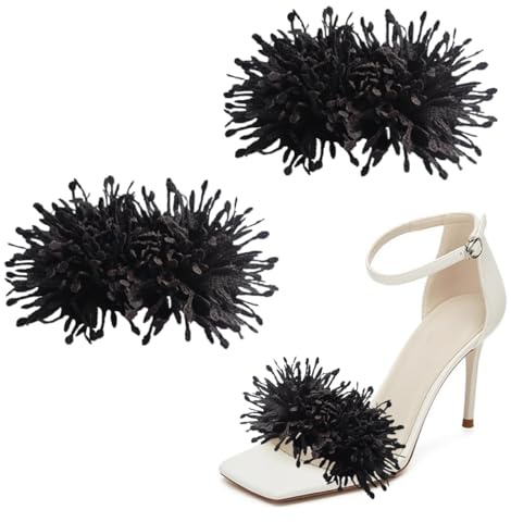 2Pcs 3D Flower Shoe Clips Unique Burned Edge Shoe Embellishment Detachable High Heels Shoe Buckle for DIY Accessories (Black)