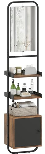 HOMCOM Meuble Colonne de Salle de Bain étagère de Rangement avec Miroir, Plateaux réglables et Placard, en Bois et métal, 40 x 30 x 179 cm, Noir