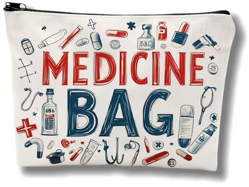 Medication Travel Bag with Zipper, Portable Organiser Pouch, Cosmetic & Makeup Toiletry Bag for Women, Travel Pouches,Girls, Storage Case for Medicines, First Aid Kit, Make Up, Pencils