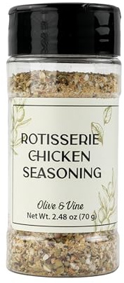 Olive & Vine Rotisserie Chicken Seasoning, Savory Blend, For Roasting & Grilling, Rich Tradition, Authentic Taste, For Global Recipes (2.48 Ounce)