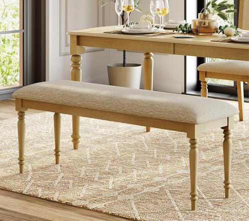 WAMPAT Dining Bench for Dining Room, Farmhouse Kitchen Padded Benches with Solid Wood Leg, Upholstered End of Bed Bench for Bedroom, Wooden Entryway Benches for Hallway, 52, Oak