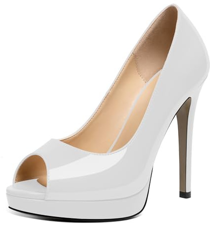 Mettesally Tacones Mujer Zapatos de Tacón Alto Mujer Elegantes y Cómodos Peep Toe Plataforma Tacón de Aguja de 12 cm Puntera Afilada Cuero Charol Zapatos de Vestir para Fiesta y Boda 43