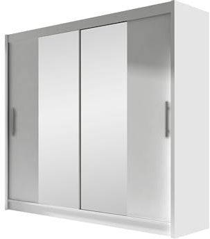 Mirjan24 London II Armoire à portes coulissantes avec miroir, armoire à portes coulissantes, armoire moderne pour chambre à coucher, 180 x 215 x 58 cm, blanche