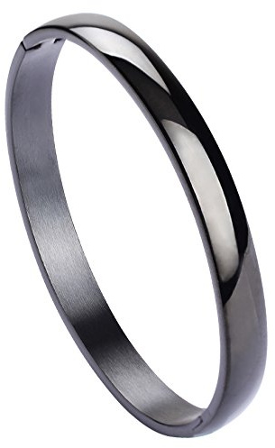 MILAKOO Womens Stainless Steel Bracelet 8MM Black Plain Polished Finish Oval Bangle 7.1”
