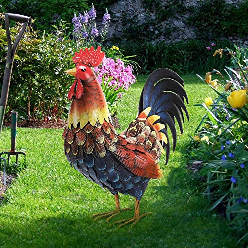 chisheen Statue de Jardin en Forme de Coq en métal, Sculpture d'extérieur