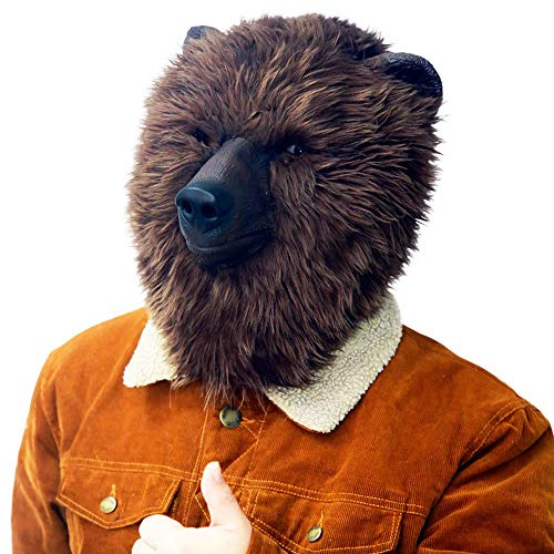 PartyHop Maschera di Peluche Orso Bruno Maschere per Animale in Lattice Realistico Per Halloween Carnevale Festa in Costume Parata