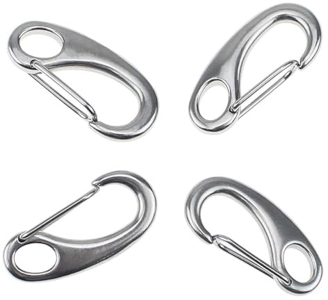 CYUaoao 4 Pièces Mousqueton d’Escalade en Acier Inoxydable de 50mm Boucle | Mousqueton à Ressort Argenté pour Utilisation de Camping Randonnée ou Nautisme
