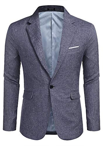Coofand Vardaglig kostymkavaj för män, blazer, lätt och sportig med en knapp, linnetextur