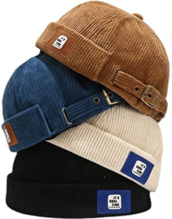 Faringoto Cordhut Docker Cap Brimless Hats for Men, 4 Farben, One size