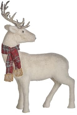 Beliani Figurine de Renne Blanc 51 cm à Écharpe pour Noël Décoration pour Intérieur Mustola