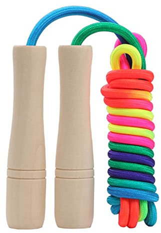 Springseil Kinder, 260cm Verstellbare Seilspringen Kinder mit Holzgriff, Skipping Rope Kids für Jungen und Mädchen