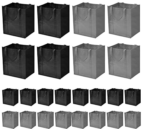 JERIA 24-Pack Reusable Grocery Bags，Large Washable Foldable Shopping Bags，Heavy Duty Tote Bags with Reinforced Handles