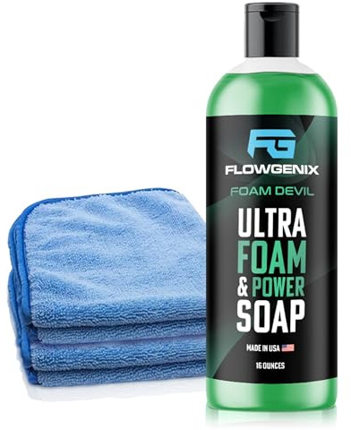 Flowgenix Ultra Foam & Power Foaming Car Wash Soap (16 oz) - Pressure Washer Foam Cannon Car Soap Shampoo - Made for Cars, Trucks, Motorcycles, RVs & More (Apple Scent) - Incl 2 Microfiber Towels
