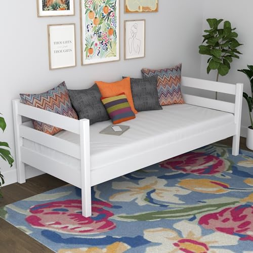 N-wood N01 Letto singolo 80x190, Divano Letto, Letto in legno massello, per Bambini e adulti, Struttura inclusa, Bordi arrotondati, Consigliato a chi soffre di allergie e asma, Bianco