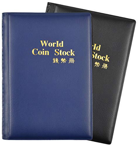 Cozlly 2 Pezzi Album della Collezione, 120 Tasche Raccoglitore 3x3cm, Libro Porta Monete per Collezionisti (Nero+Blu)