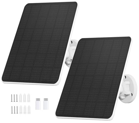 6W Solpanel för övervakningskamera, Solmodul för DC 5V Säkerhetskamera, Utomhuskamera, Dörrklocka och Utomhusbelysning med USB- och Type-C-anslutning, IP65 3m kabel, 360° Justerbart Fäste(2 Pack)