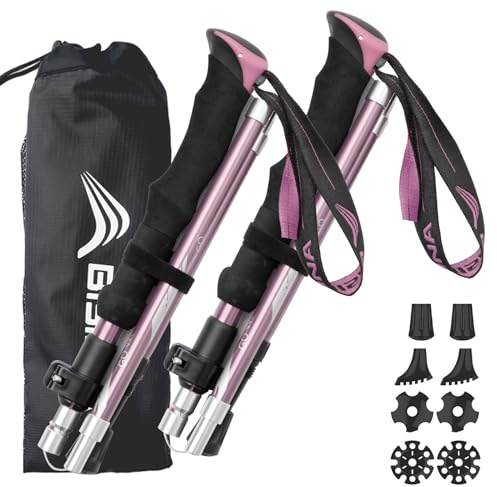 BISINNA Hiking Poles Collapsible Trekking Poles Aluminum Alloy Hiking Sticks 2 pc Lightweight Adjustable Folding Stick for Wowen Men Walking Sticks with Quick Lock System