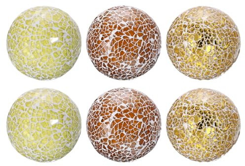 QUARKZMAN 6 Piezas de Bolas de Vidrio Decorativas de 6cm, Esferas de Vidrio Mosaico para Centros de Mesa, Cuencos, Jarrones, Fiesta, Tono Dorado, Amarillo Claro, Marrón