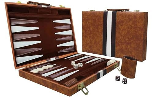 NEUFUN - Gioco da tavolo in legno da 15 pollici, portatile con custodia in pelle e tazza cubo per adulti
