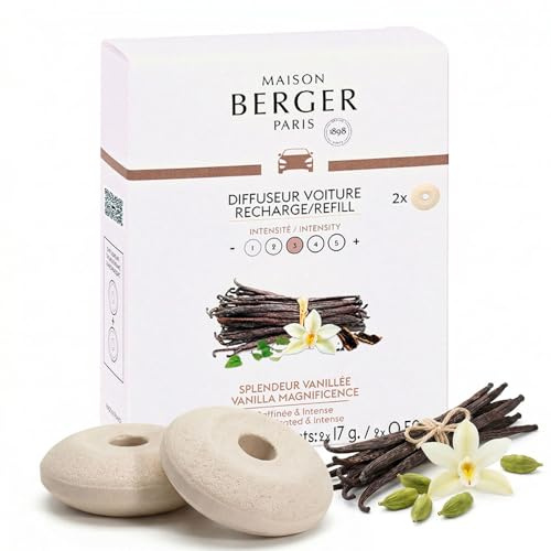 Maison Berger – Auto Duftdiffusor Nachfüllset Zauber der Vanille – 2 Keramik Nachfüllpads, Passive Duftabgabe 4–6 Wochen, Ohne Flüssigkeit & Batterie
