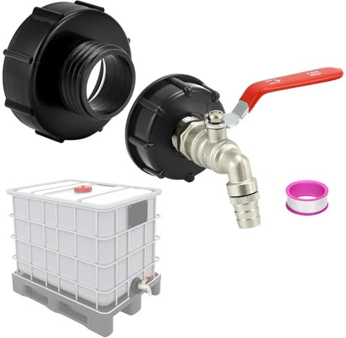 QWORK® Robinet de Sortie de réservoir et Adaptateur pour conteneurs IBC, Raccord de Tuyau 3/4, Filetage Grossier S100x8/S60X6, Robinet Cuve Connecteur