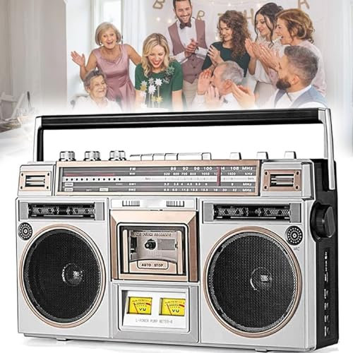 Klassisk 80-talsstil retro CD-spelare Boombox, 20 W retro Bluetooth-kassettspelare, AM/FM-radio, stöder SD/USB-ingång, kassettinspelare för familjesammankomst resefest