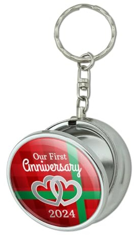 GRAPHICS & MORE Our First Anniversary Hearts Red Plaid Green Bow 2024 Portable Travel Size Pocket Purse Ashtray Keychain with Cigarette Holder